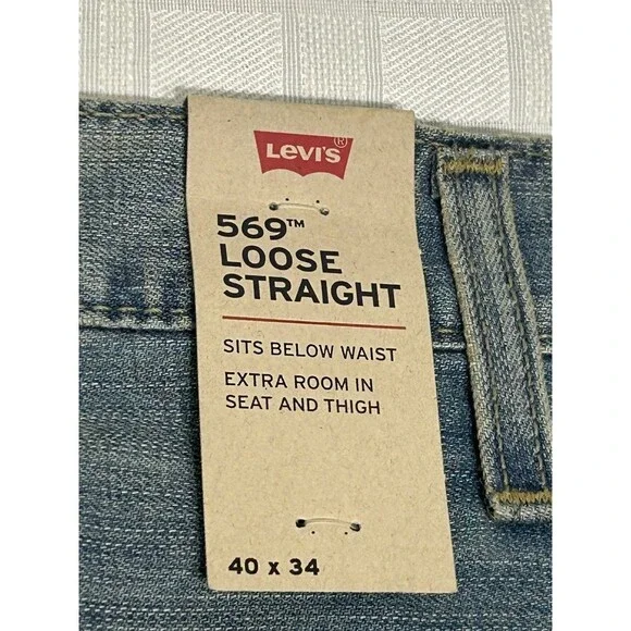 NEW! Levi's Levis 569 Mens Loose Straight Fit Light Blue Jeans Size 40 X 34 NWT - Picture 7 of 13